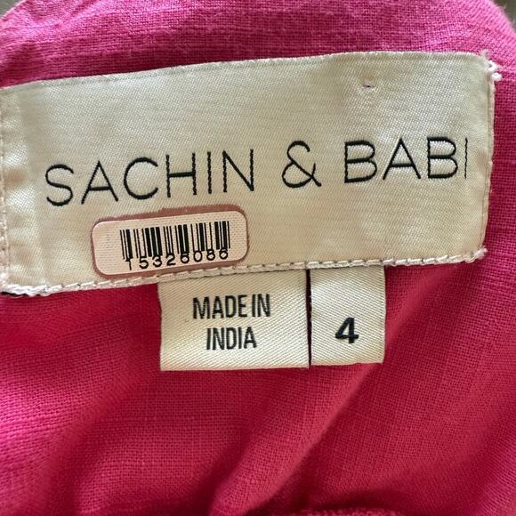 Sachin & Babi Cutout Puff Sleeve Midi Dress Pink Orange Tie Dye Cotton Size 4 - Picture 7 of 10